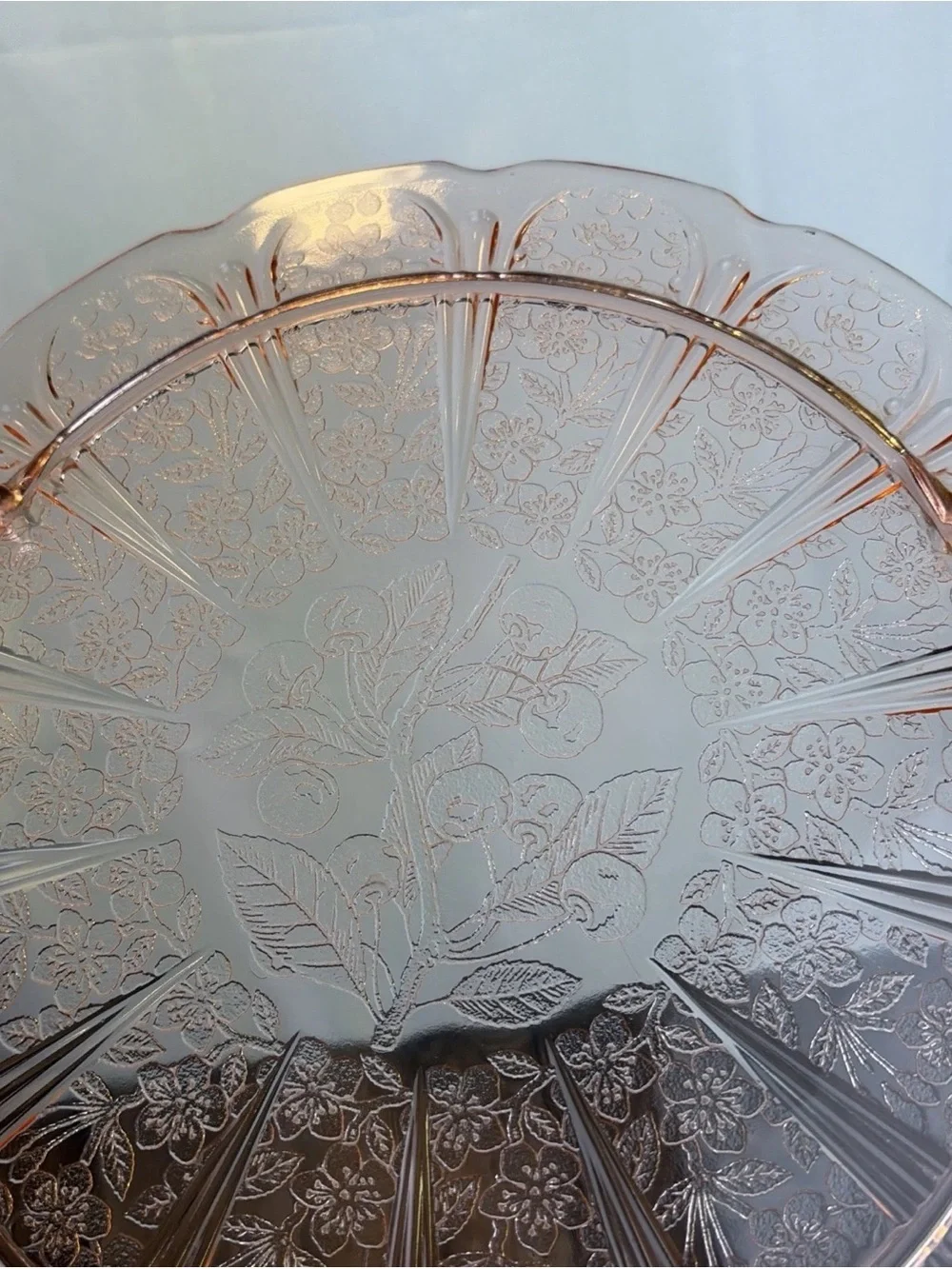 Jeannette Cherry Blossom Pink Depression Glass Cake Plate 10.25
